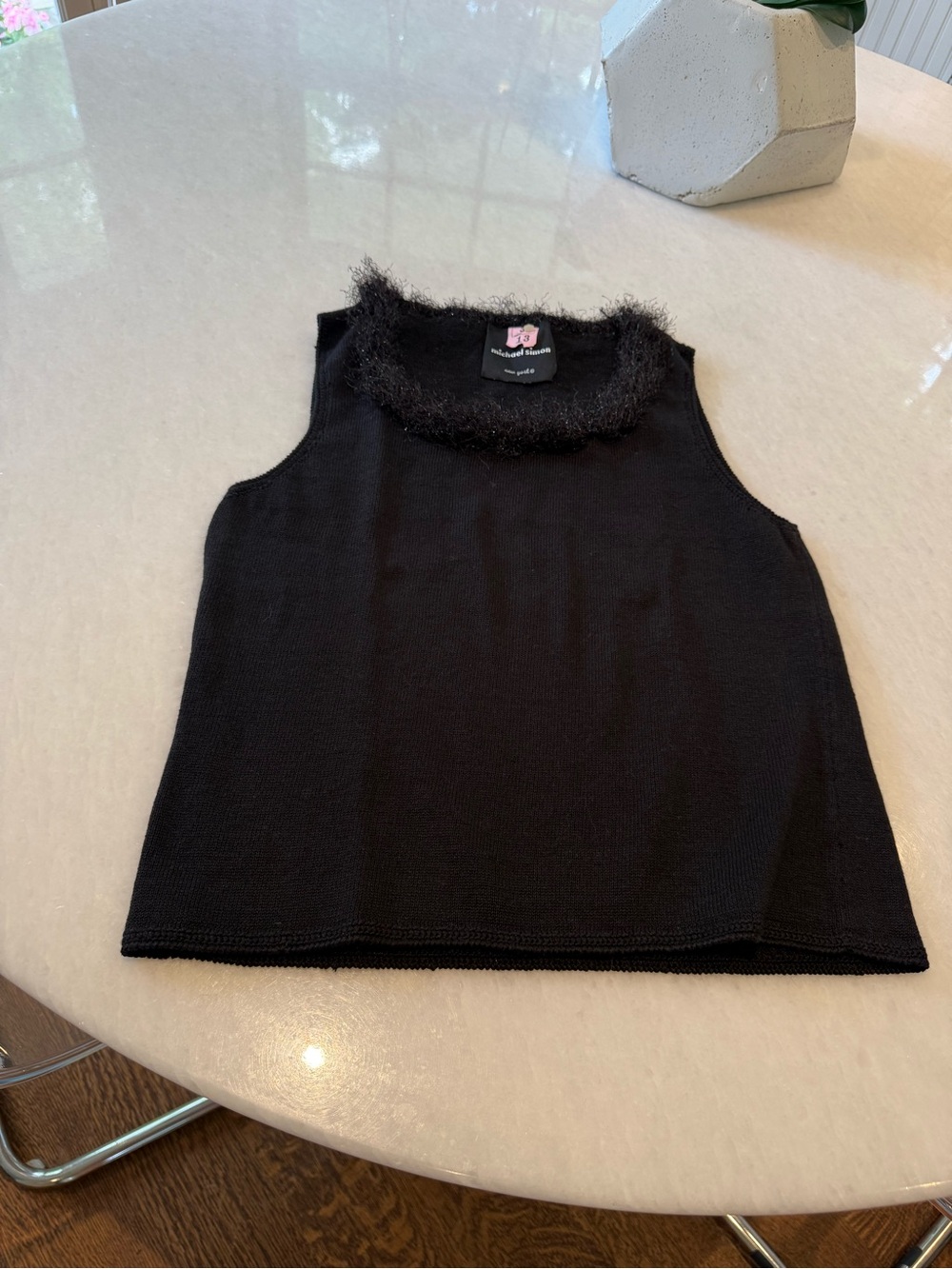 Michael Simon Sleeveless Knit Top with Fuzzy Trim
